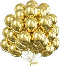 balony partywoo złote 50szt. 12cali 30cm urodziny dekoracja 2 wstążki