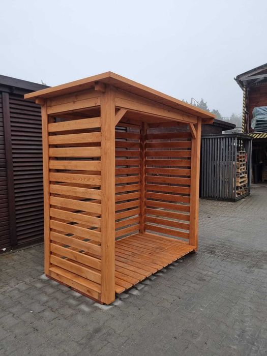 Drewutnia ogrodowa drewniana 2 x 1,1m, solidna wiata na drewno opałowe