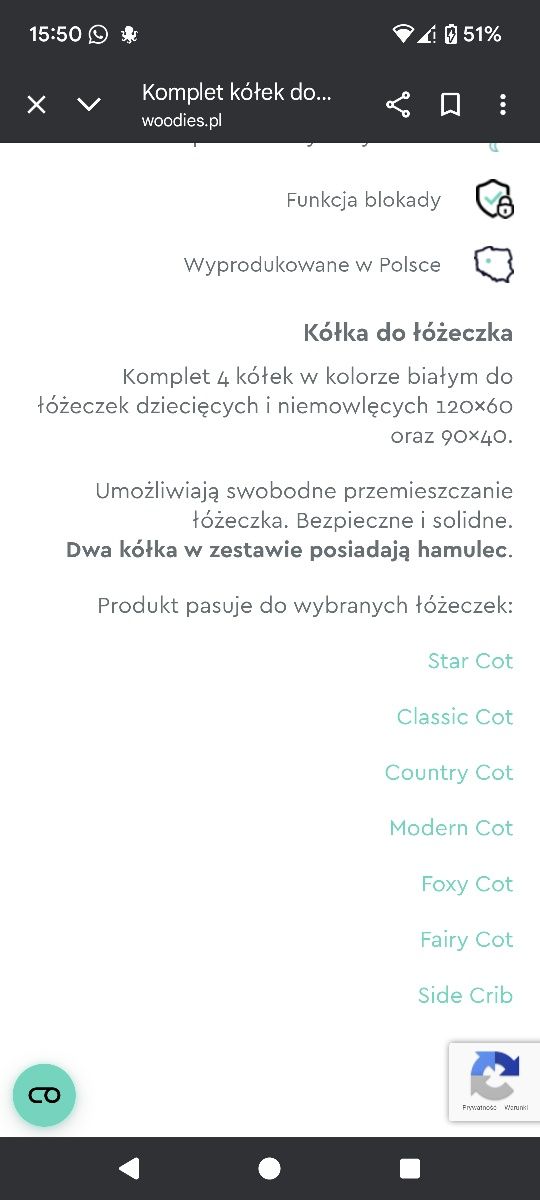 Kółka do łóżeczka niemowlęcego Woodies 120x60 cm