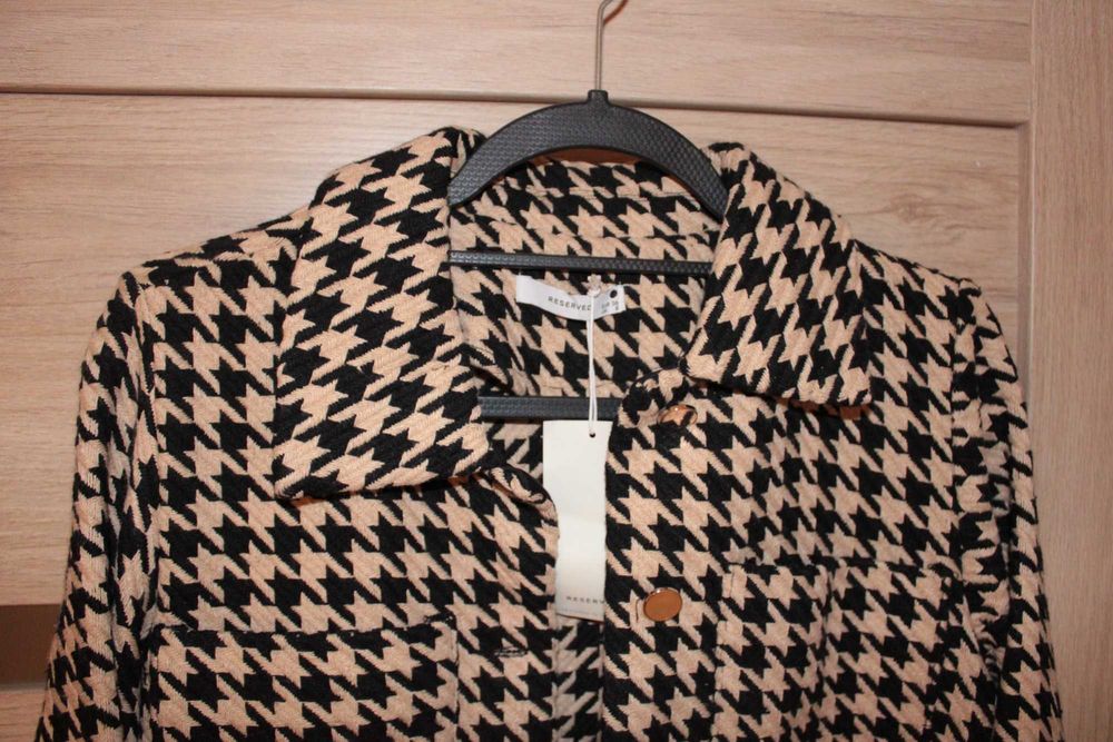 Kurtka / żakiet w pepitkę beżowo czarna  rozmiar s Nowa mohito