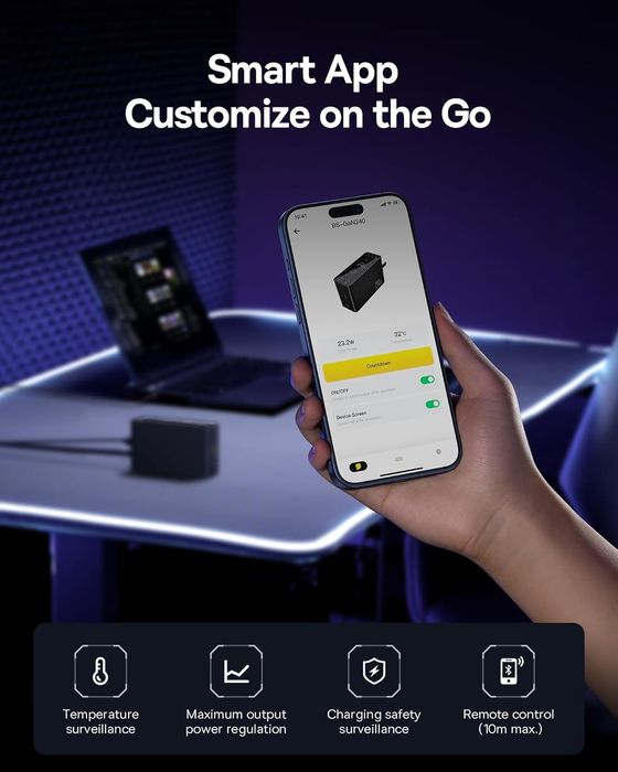 Зарядний пристрій Baseus Digital Fast GaN Charger 240W, розумний з APP
