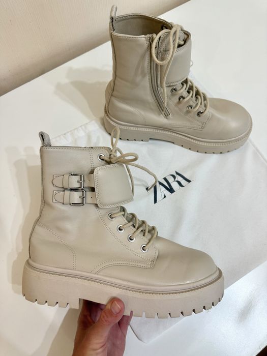 Ботинки молочні бежеві шкіра  Zara 37 на дівчинку 23,6 см