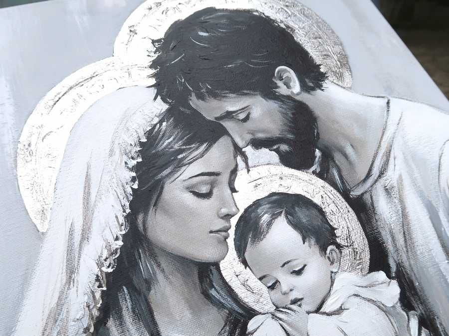 obraz malowany ŚWIĘTA RODZINA JEZUS prezent dla młodej pary ślub