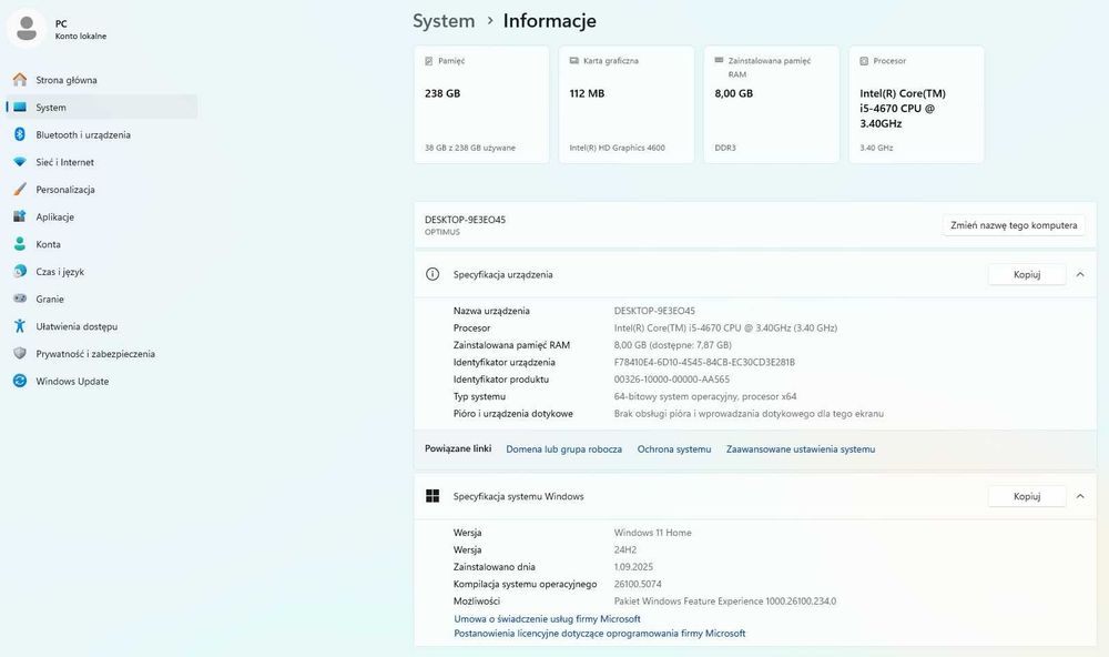 Komputer stacjonarny PC z monitorem i5 8GB RAM 256GB SSD HDMI USB 3.0