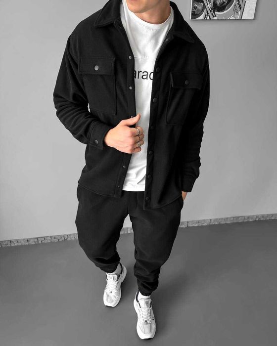 Теплий чоловічий флісовий комплект (сорочка-куртка та джогери)