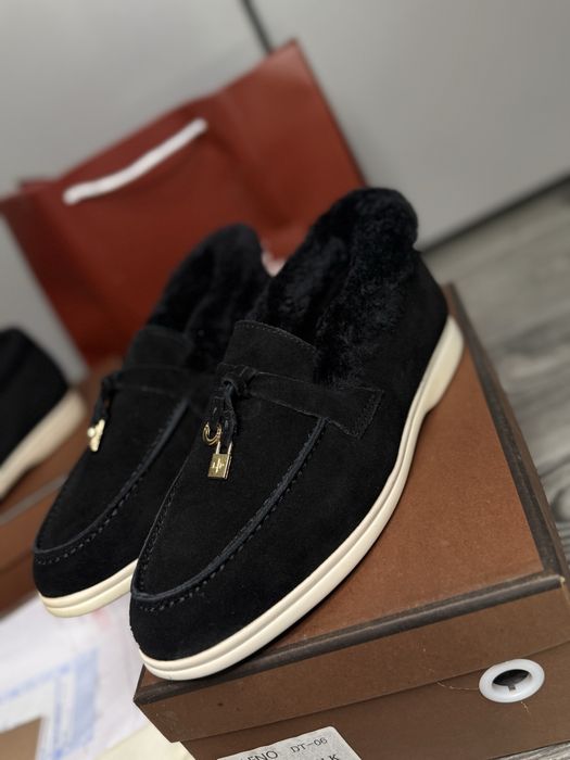 Лоферы теплые черные лоро пиана lp loro piana с мехом зимние кеды