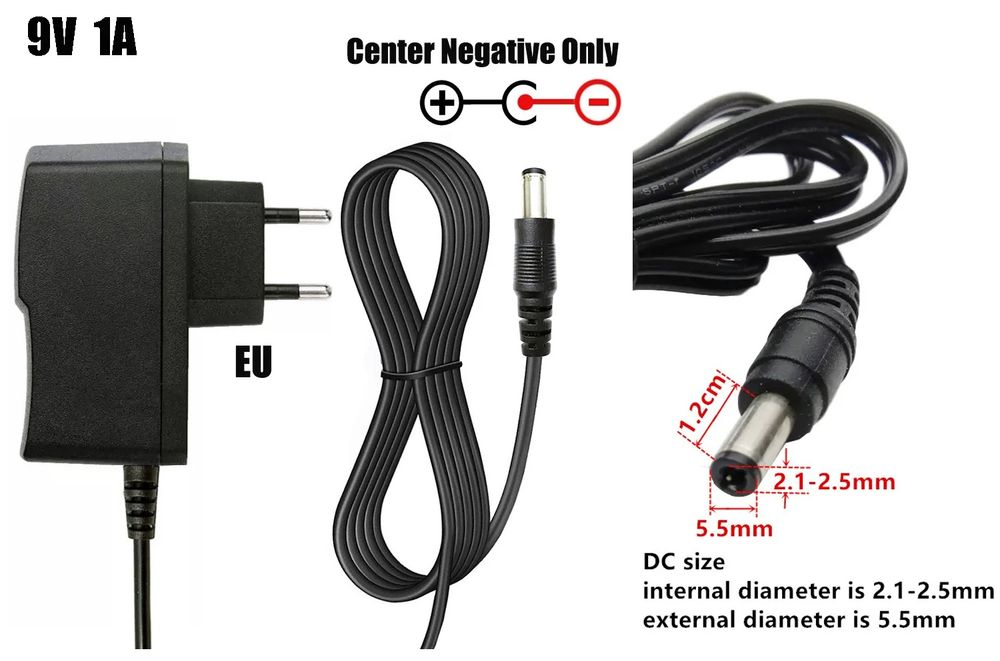 Блок живлення для педалей ефектів  9в, 1А, мінус по центру, вилка євро