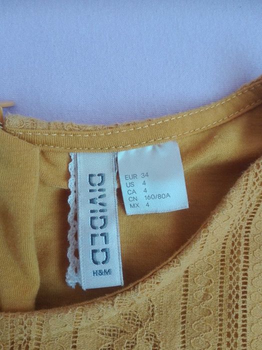 piękna musztardowa sukienka z koronki H&M, 34