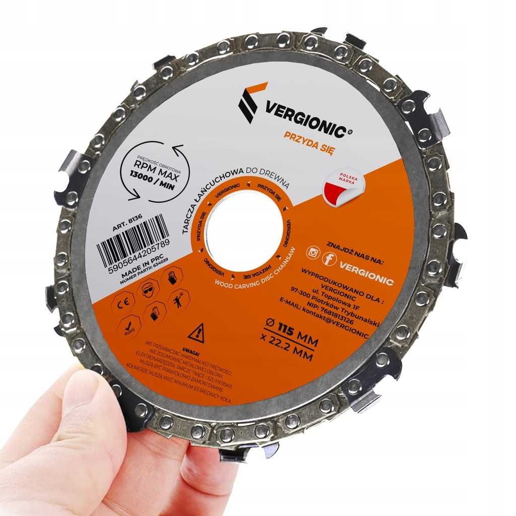 Tarcza łańcuchowa do drewna 115 mmx22,2 mm 8T piła tnąca na szlifierkę