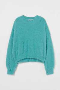 Włochaty turkusowy sweter H&M 10-12 lat