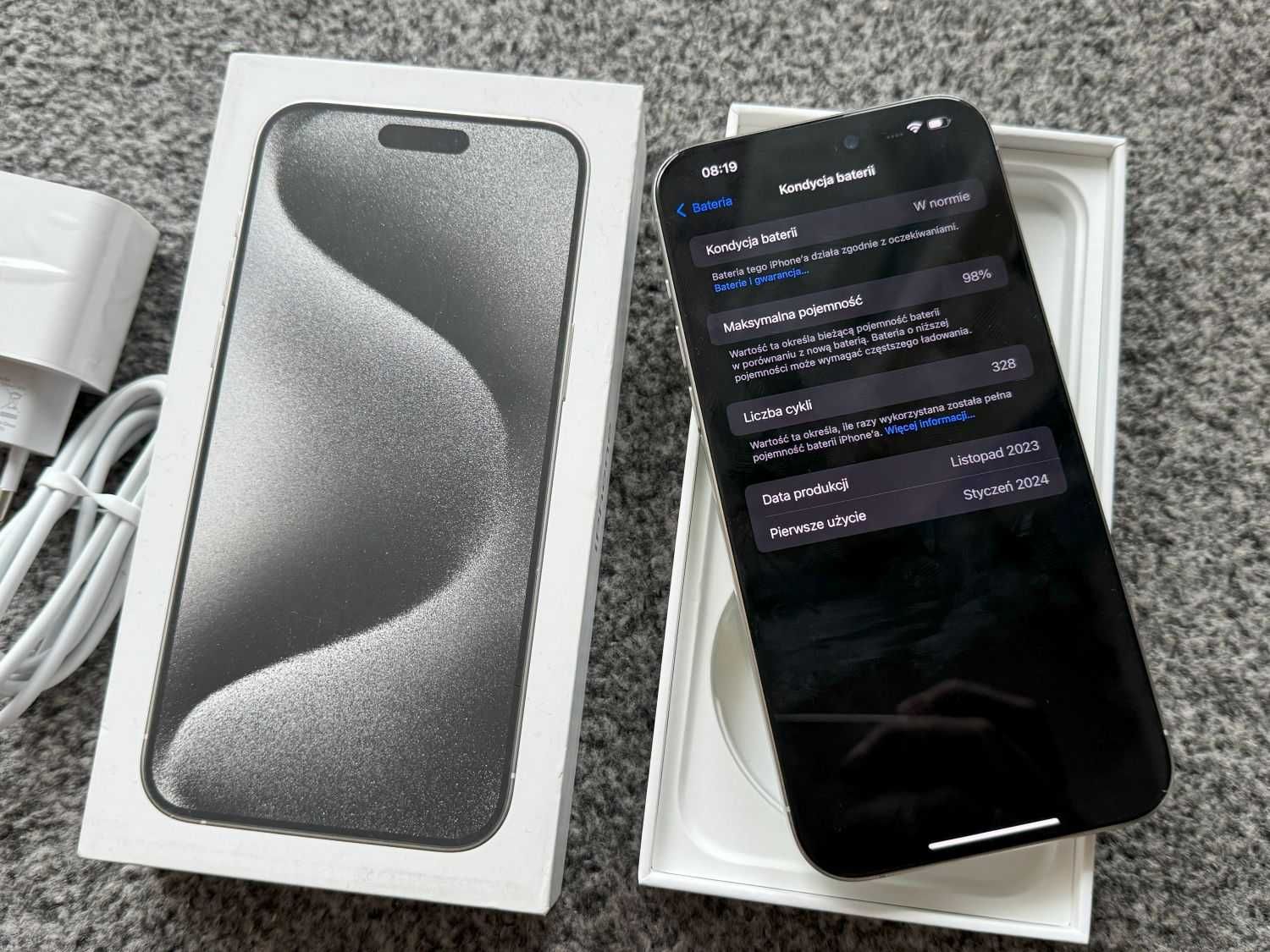 iPhone 15 Pro Max 256GB WHITE BIAŁY Silver Srebrny Bat98% FV23%