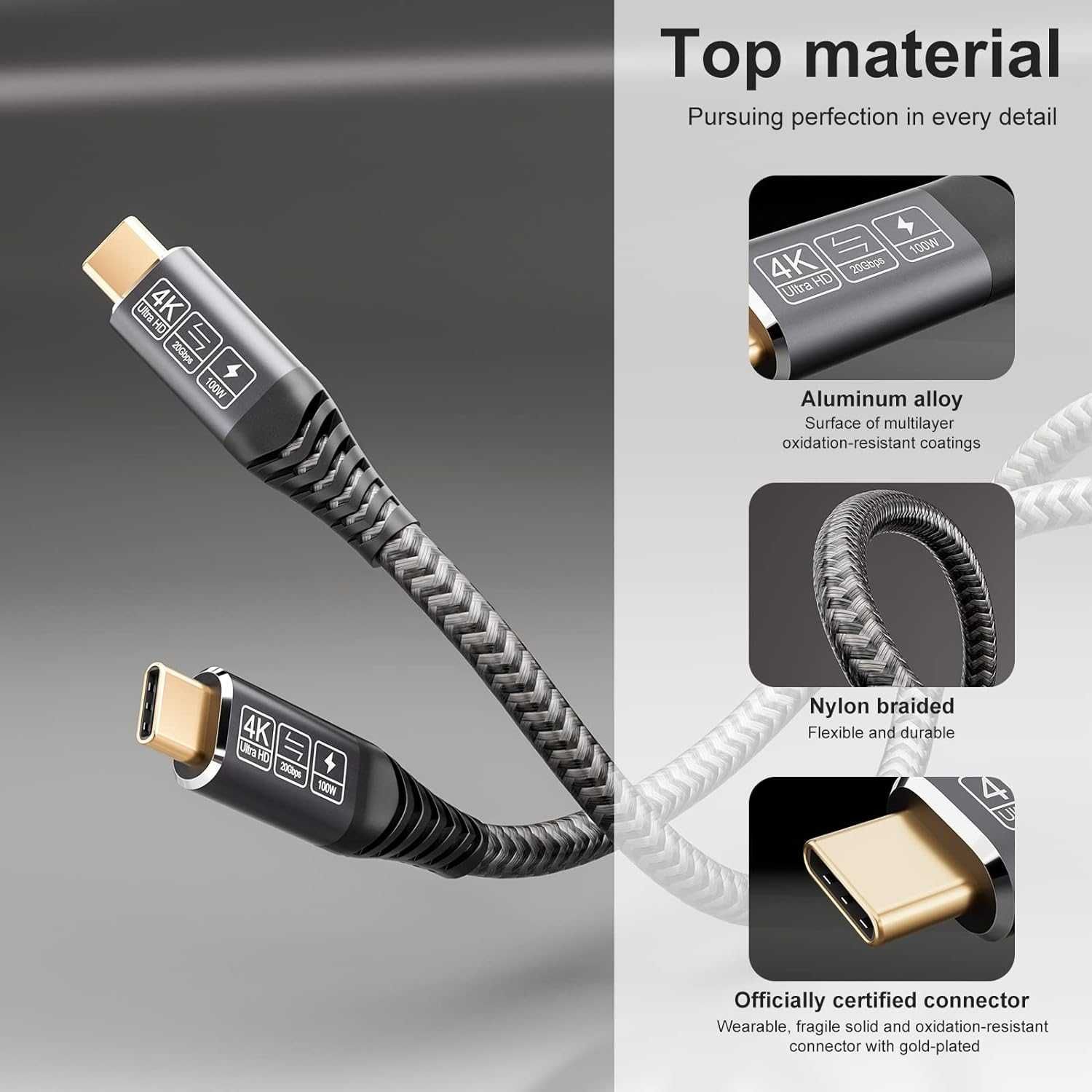 CAKOBLE USB C 5 m, USB C 3.2 Gen2, 20Gb/s, 100W, 20 V/5A, C, 4K 60Hz
