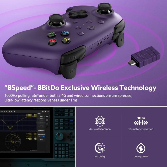 Kontroler 8Bitdo Ultimate 2 2.4G do PC i Android - Fioletowy