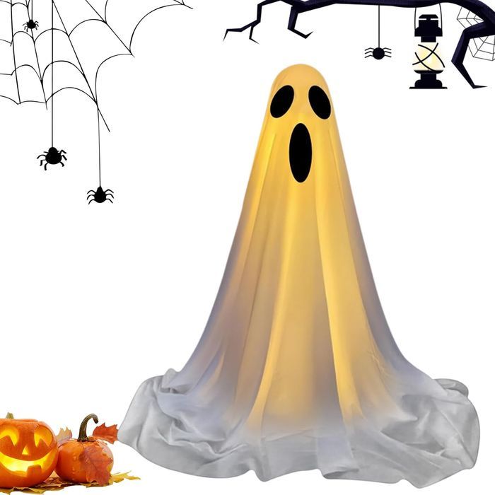 Stojący Straszny Duch Świecąca Dekoracja Halloween 85 cm Biały