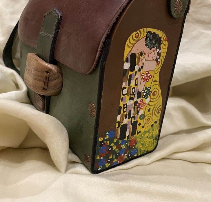 Вінтажна шкіряна сумка ручної роботи (зелено-коричнева)