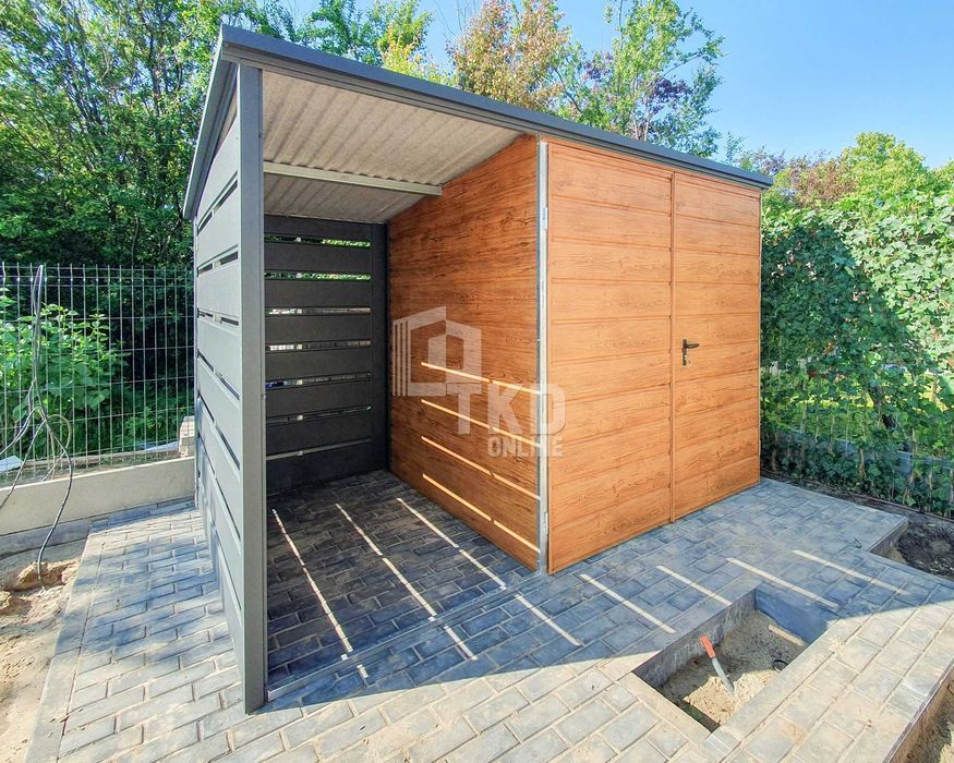Schowek - Domek Ogrodowy 2X2 + Wiata 1,2M - Brama Dwuskrzydłowa Tkd242