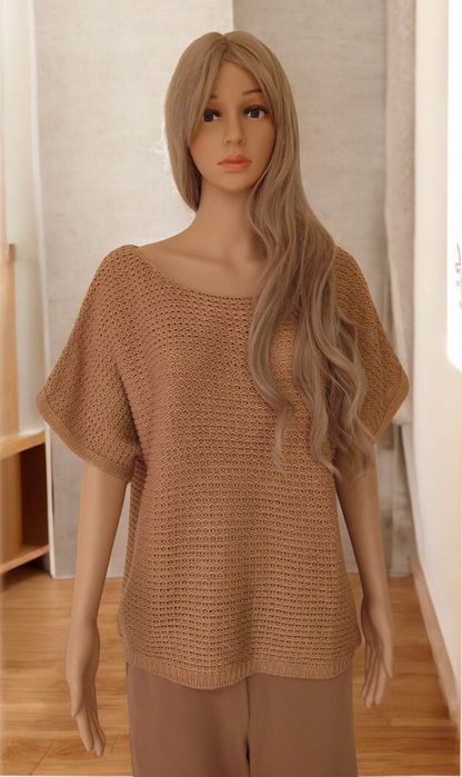 Lascana - karmelowy sweterek z krótkimi rękawami - rozmiar uniwersalny