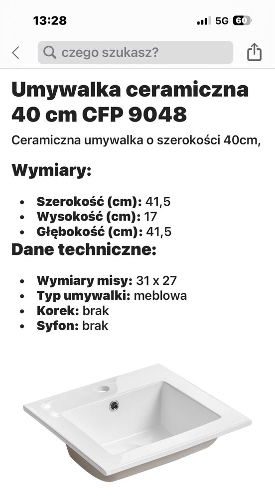 Umywalka ceramiczna zlew  pilne