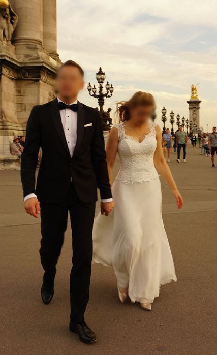 Suknia ślubna 36/38 szyta na miarę. Gorset i spódnica. Koronka