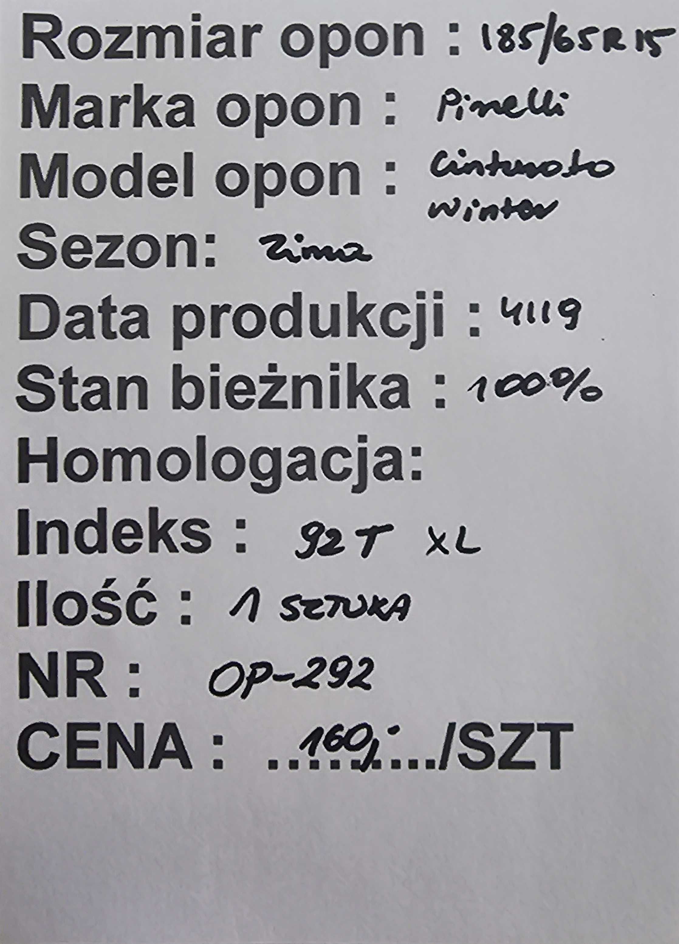 185/65R15 Pirelli Cinturato Winter 1 sztuka Zima