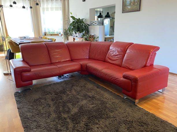 Kanapa skórzana ETAP czerwona rogówka sofa