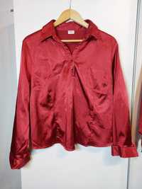 Czerwona koszula 44 satynowa koszula elegancka bluzka bordowa burgund