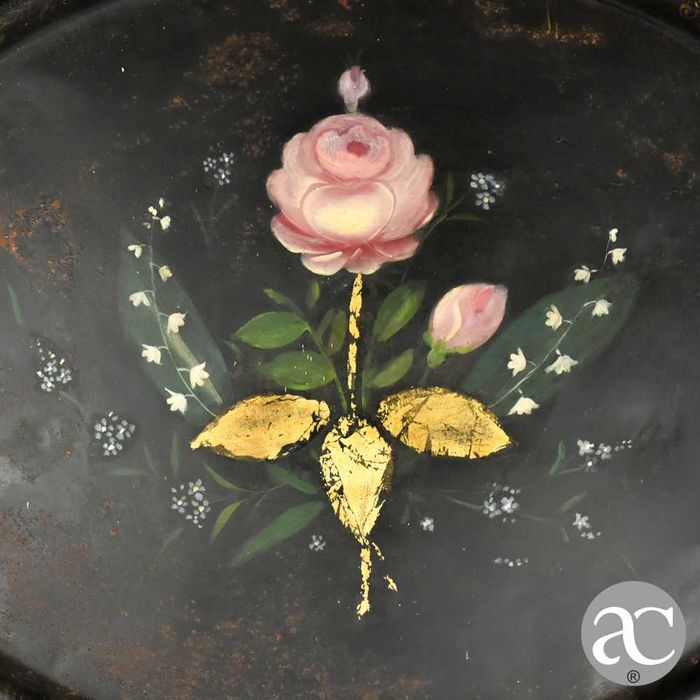 Grande Tabuleiro em folha de metal, pintado à mão, séc. XIX