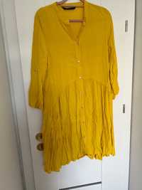 Zara L 40 żółta musztardowa sukienka koszulowa szmizjerka na guziki
