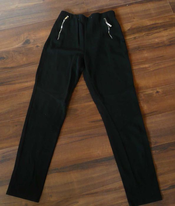 legginsy czarne przeszycia srebrne zamki 34/36