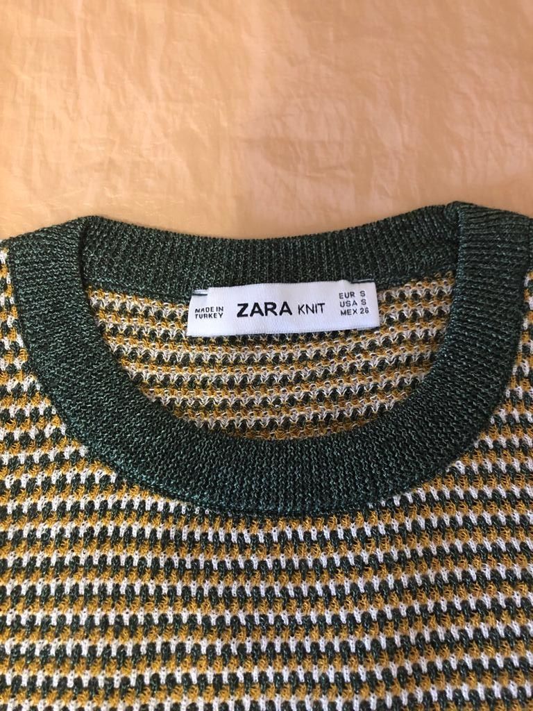 Camisola curta verde amarela Zara