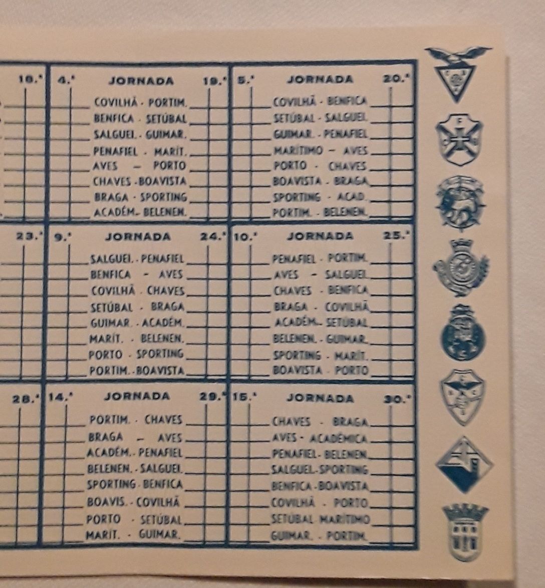 Calendário jogos Campeonato Nac Futebol 1985/1986