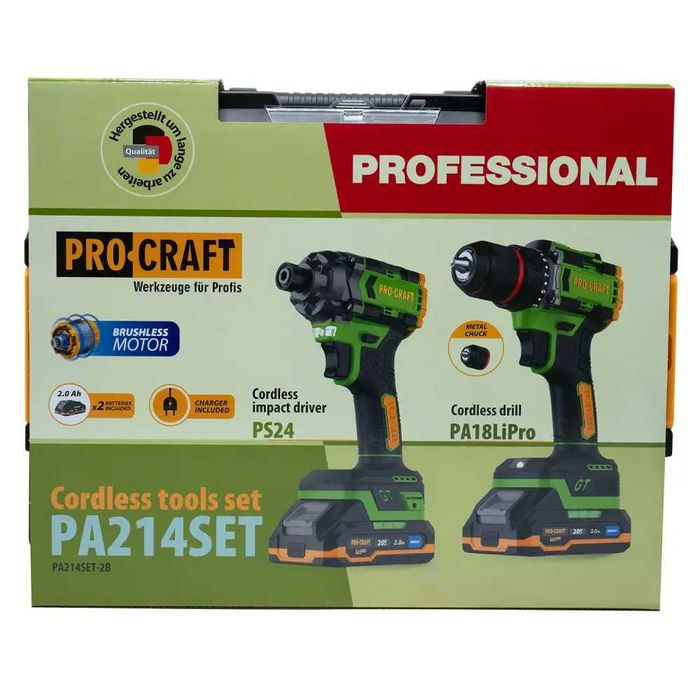Набір  шуруповерта та гвинтоверта Procraft PA214SET (2 АКБ+зарядний)