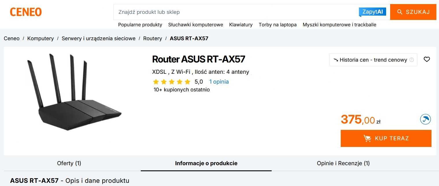 Router ASUS RT-AX57 Wi Fi 6 4LAN 4 Anteny Mocny Access Point Repeater