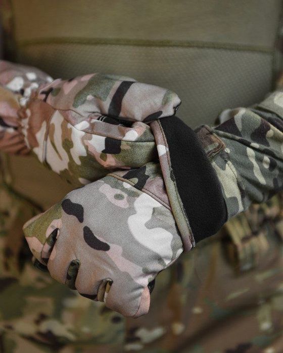 Тактичні зимові рукавиці на флісі Soft Shell мультикам М-2XL