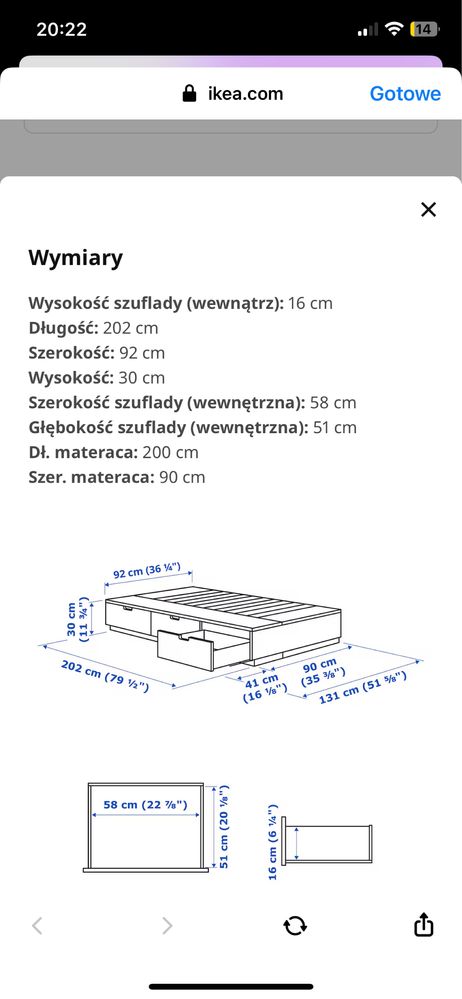 Łóżko 90x200cm