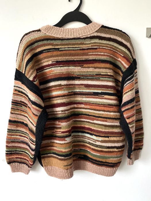 Wełniany sweter handmade pasy oversize