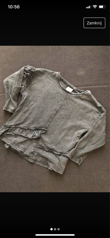Zara 110 bluzka koszulka dziewczeca szara dekatyzowana falbanka