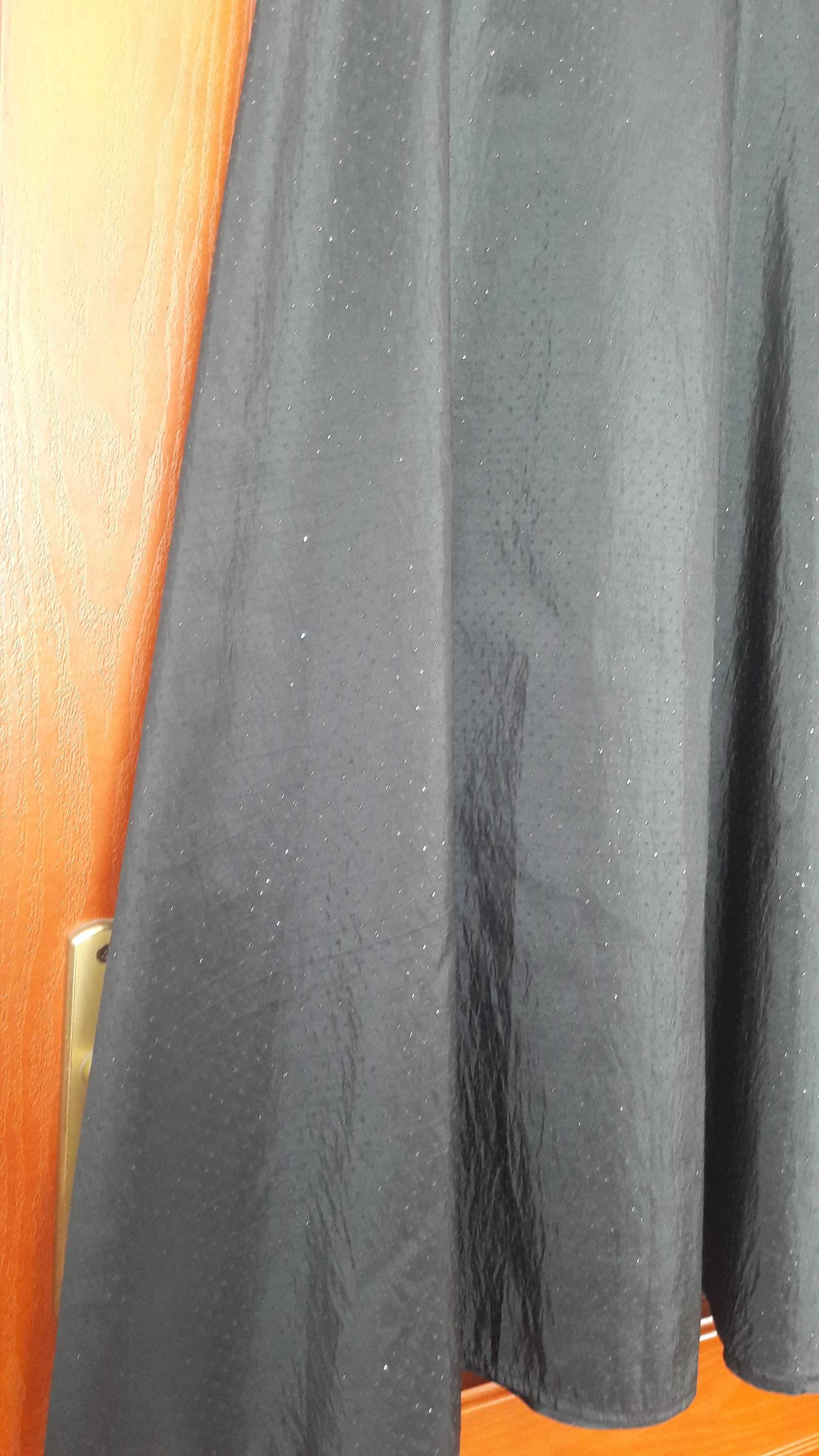 Czarna spódnica połyskliwa z brokatem S-M tafta rozkloszowana długa