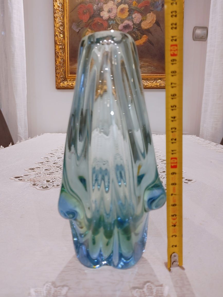 Wazon szkło uranowe Murano? Skrdlovice? Bohemia. Vintage PRL retro