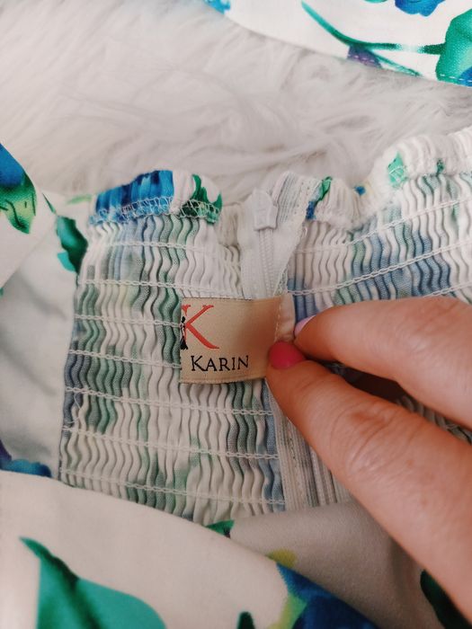 Sukienka, Grace Karin, XL/44, biała, niebieska, wiązana na szyi