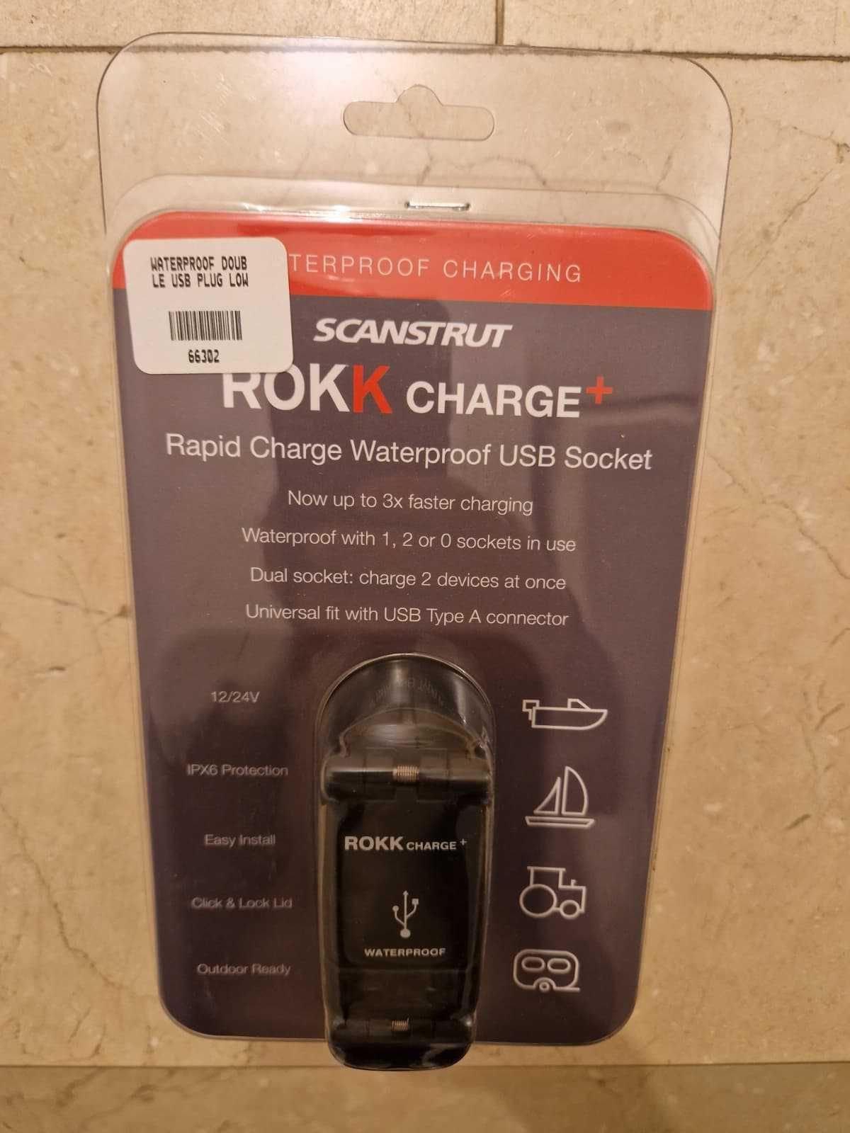 Carregador USB duplo à prova de água, ROKK Charge+ (novo, selado)