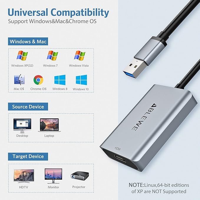 Adapter Usb Do Hdmi Displaylink 2K Mac Os Windows Pc Tv Projektor