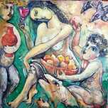 Obraz olejny, Lena Lesoklińska "Degustacja młodego wina" 2011