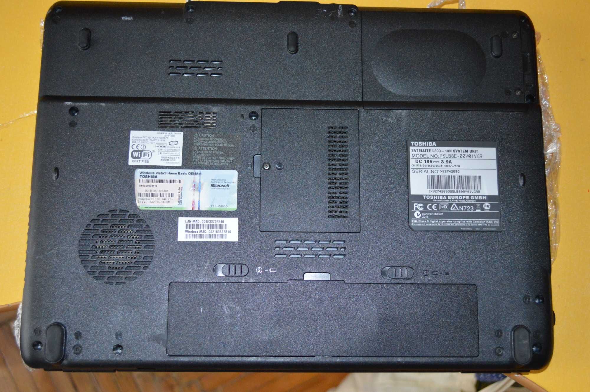 Ноутбук TOSHIBA L300, 2GB DDR2