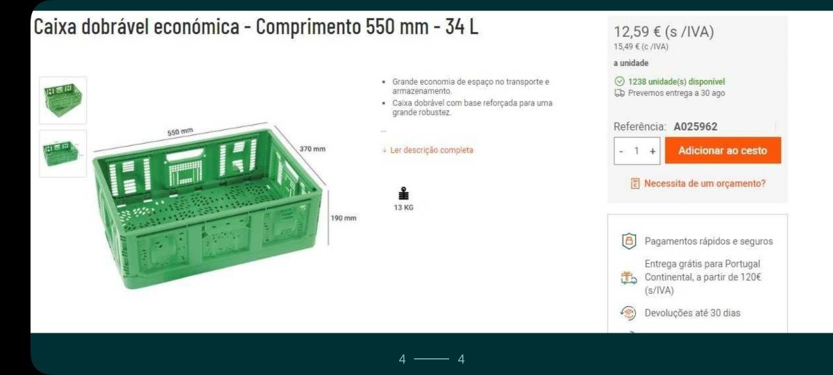 Caixas plásticas IFCO DOBRÁVEIS dobrável para arrumação .