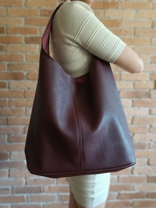 Torebka włoska Vera Pelle skóra naturalną na ramię i do ręki burgund