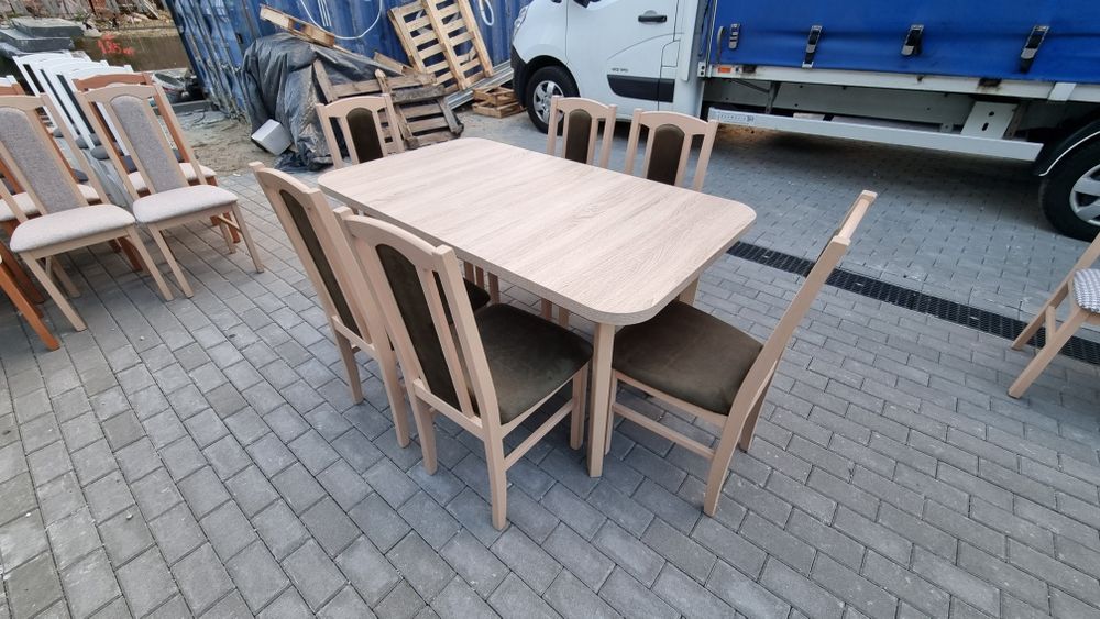 Stół 80x140/180 + 6 krzeseł,nowe, sonoma + zieleń antyczna ,dostawa PL