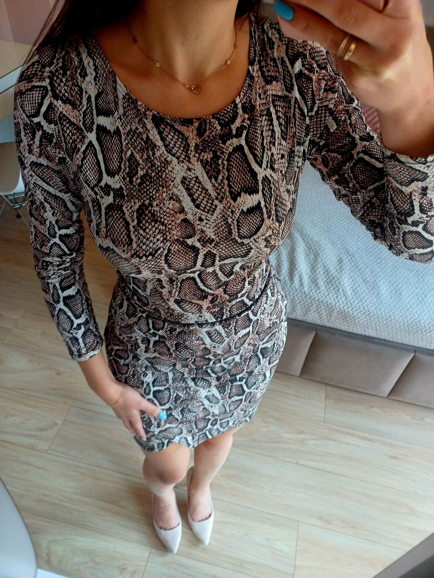 Dopasowana sukienka 34 XS w wężowy zwierzęcy motyw wzór mini sexy