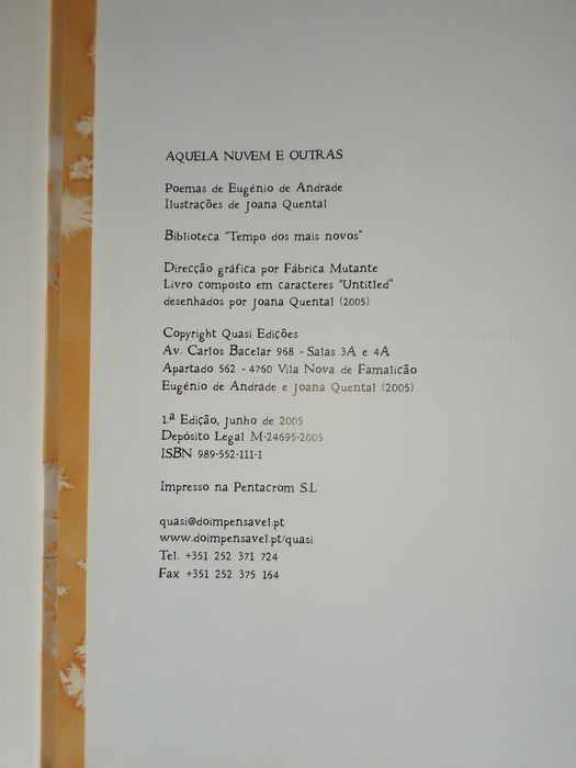 Livro "Aquela nuvem e outras", de Eugénio de Andrade
