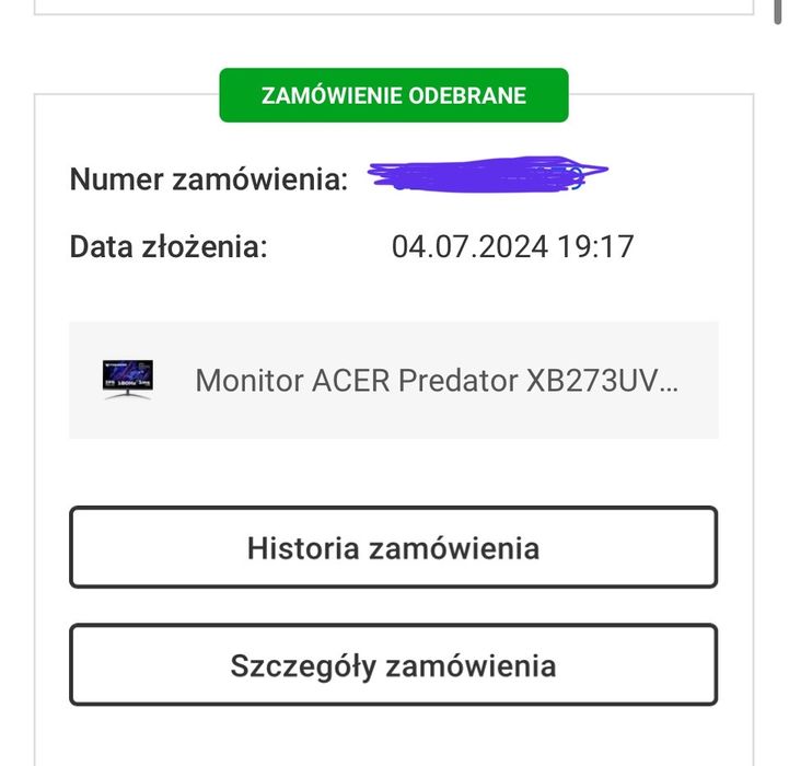 Monitor ACER Predator 27"  gamingowy, gwarancja, roczny